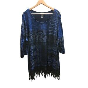 Catherines Tunic Top Women's Size 1X Blue Geometric Floral